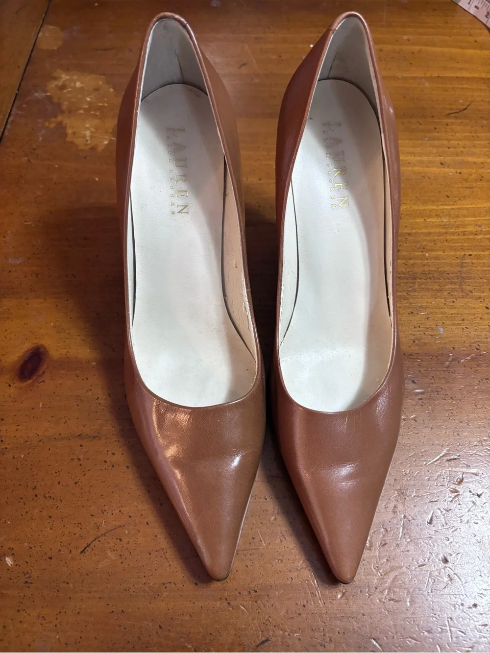 Ralph Lauren Tan Leather Pointed-Toe Pumps